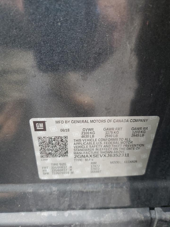 2018 Chevrolet Equinox Lt VIN: 2GNAXSEVXJ6352311 Lot: 71362925