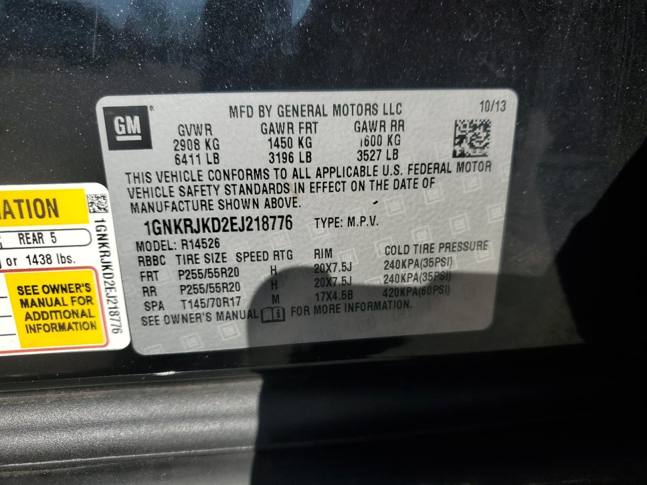 2014 Chevrolet Traverse Ltz VIN: 1GNKRJKD2EJ218776 Lot: 81259645