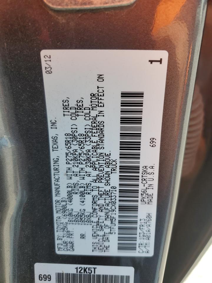 2012 Toyota Tundra Double Cab Sr5 VIN: 5TFUM5F19CX033710 Lot: 71976055