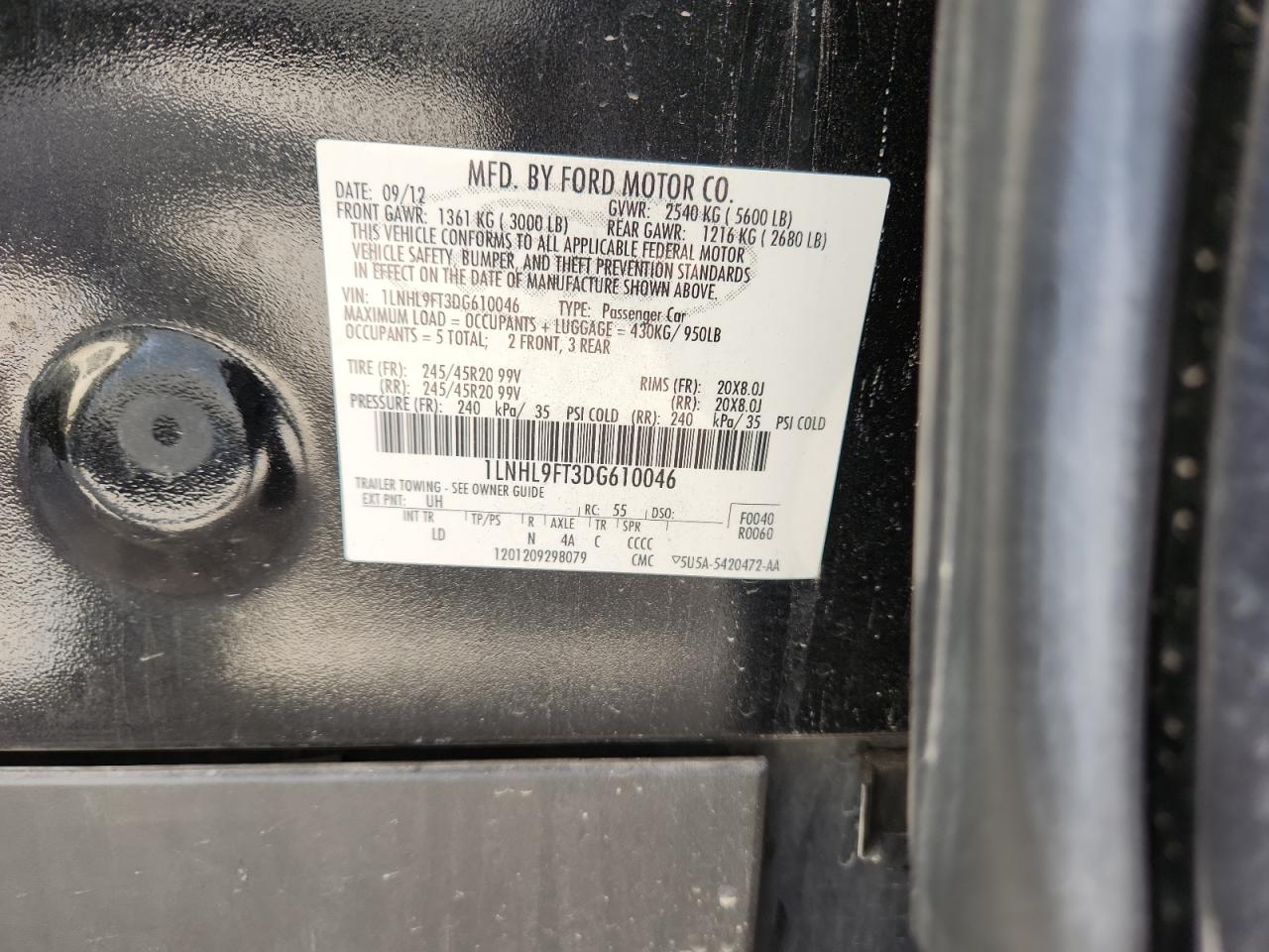 2013 Lincoln Mks VIN: 1LNHL9FT3DG610046 Lot: 80141855