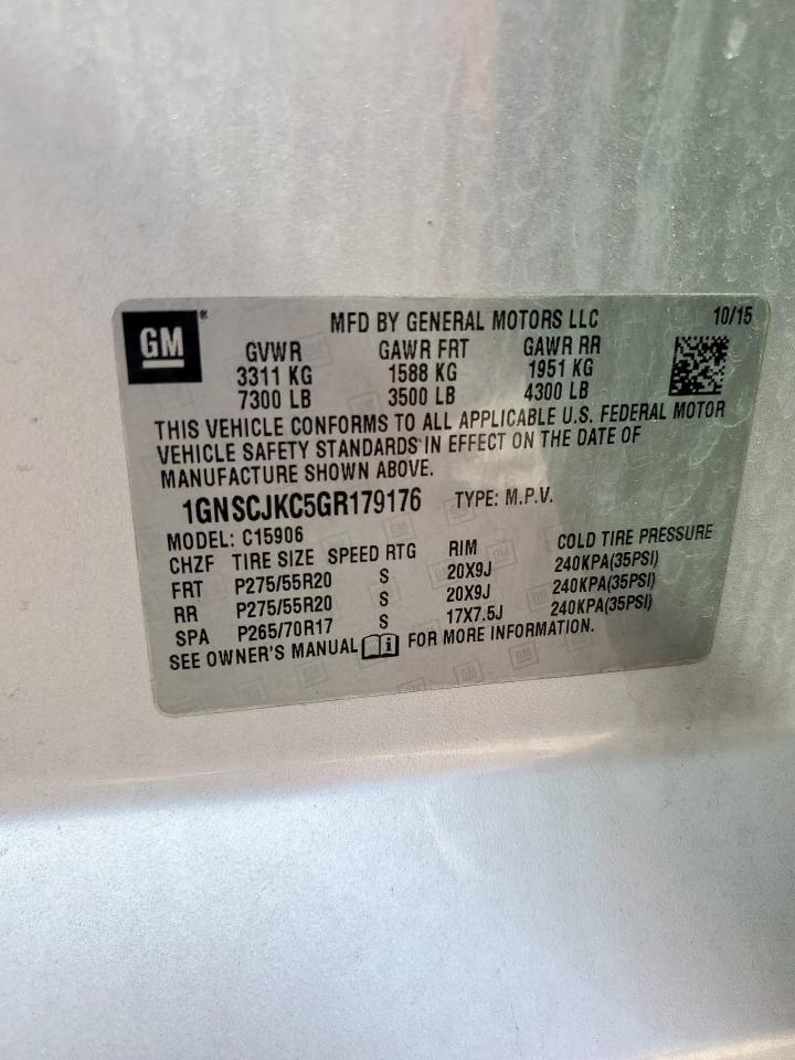 2016 Chevrolet Suburban C1500 Ltz VIN: 1GNSCJKC5GR179176 Lot: 81947135