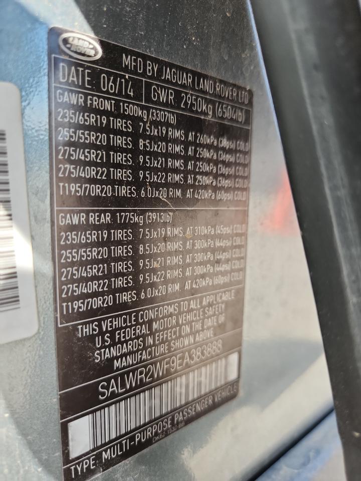 2014 Land Rover Range Rover Sport Hse VIN: SALWR2WF9EA383888 Lot: 70939455