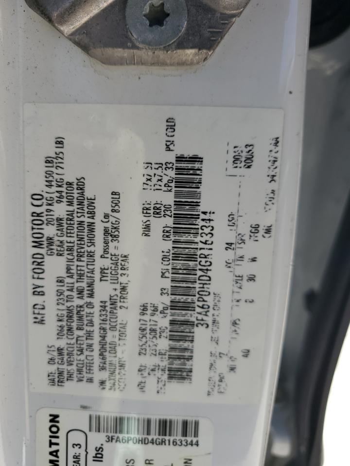 2016 Ford Fusion Se VIN: 3FA6P0HD4GR163344 Lot: 71845425