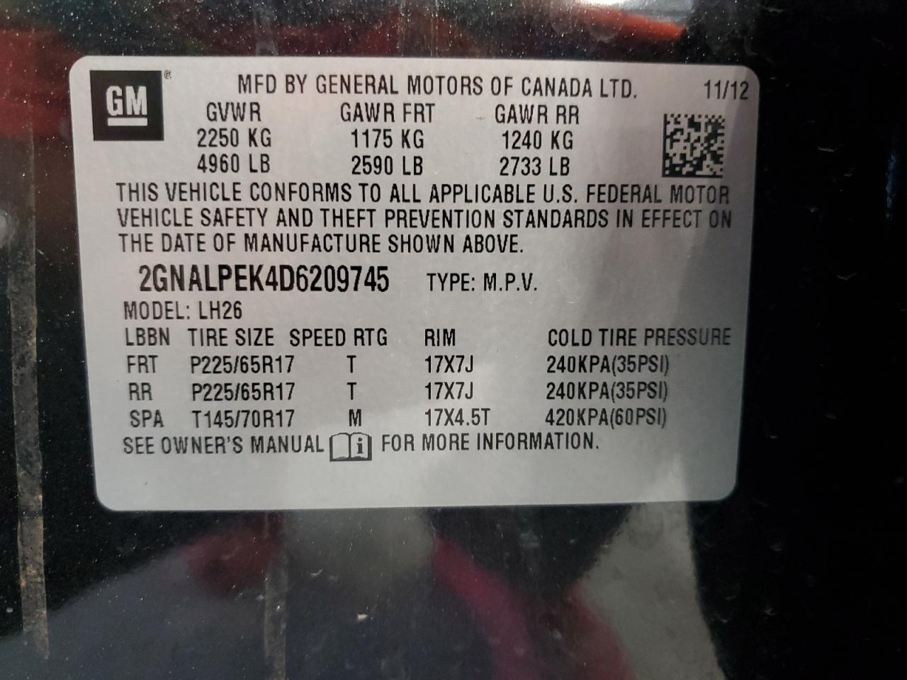 2013 Chevrolet Equinox Lt VIN: 2GNALPEK4D6209745 Lot: 84360455