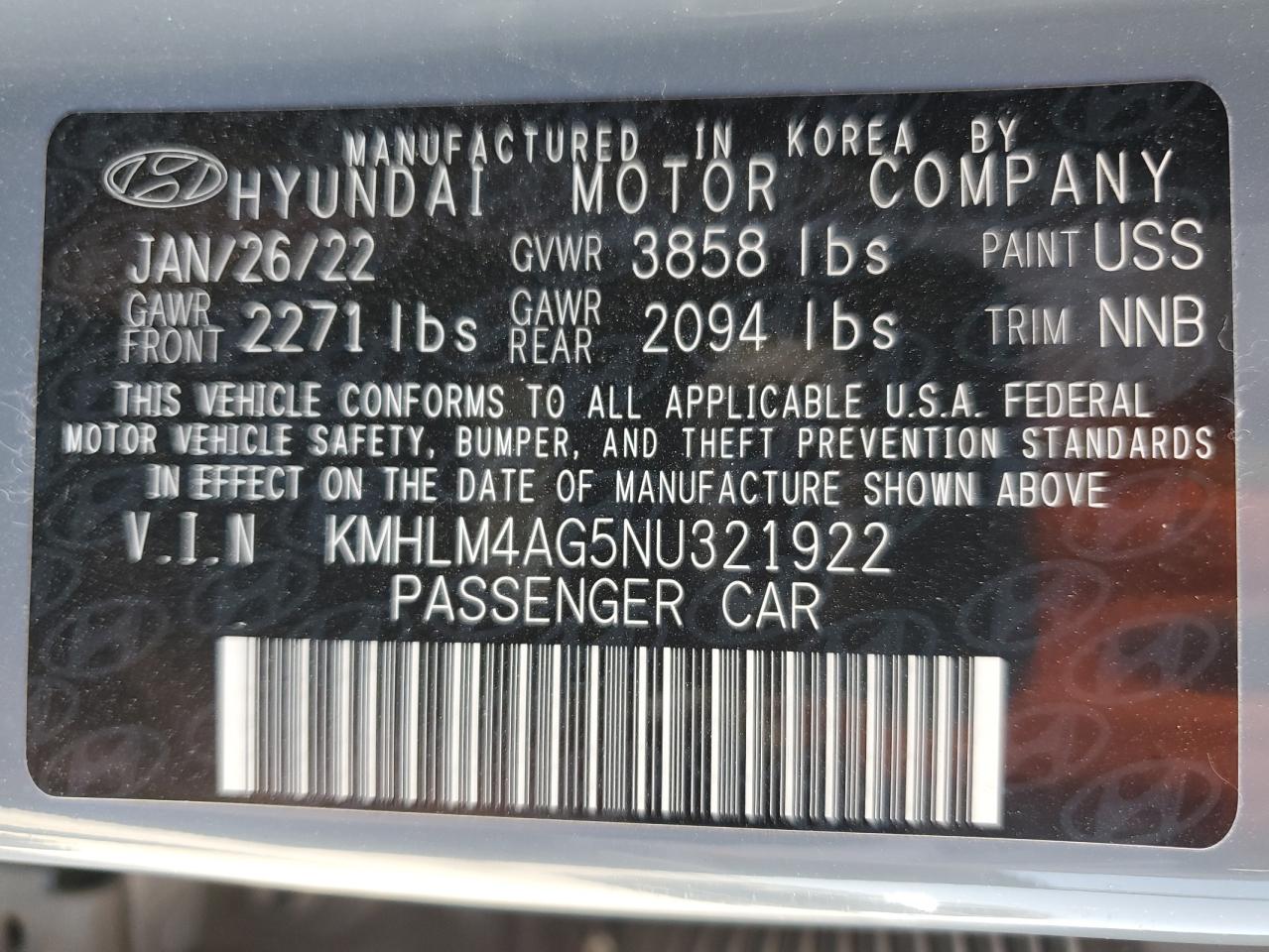 2022 Hyundai Elantra Sel VIN: KMHLM4AG5NU321922 Lot: 80730745