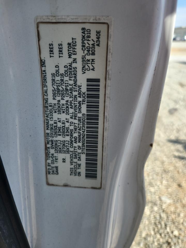 2004 Toyota Tacoma Xtracab Prerunner VIN: 5TESN92N24Z395019 Lot: 82034555