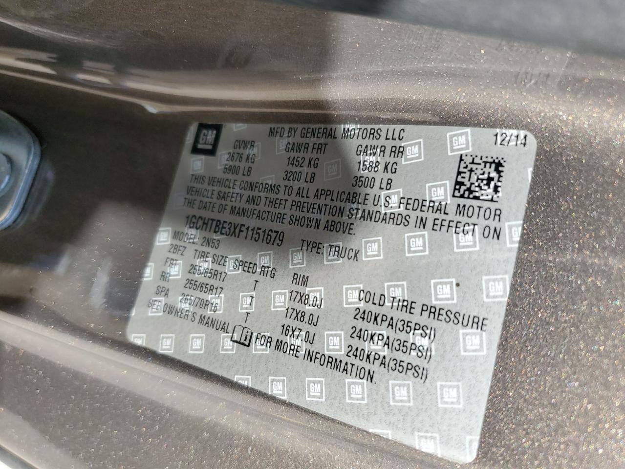 2015 Chevrolet Colorado Lt VIN: 1GCHTBE3XF1151679 Lot: 84437325
