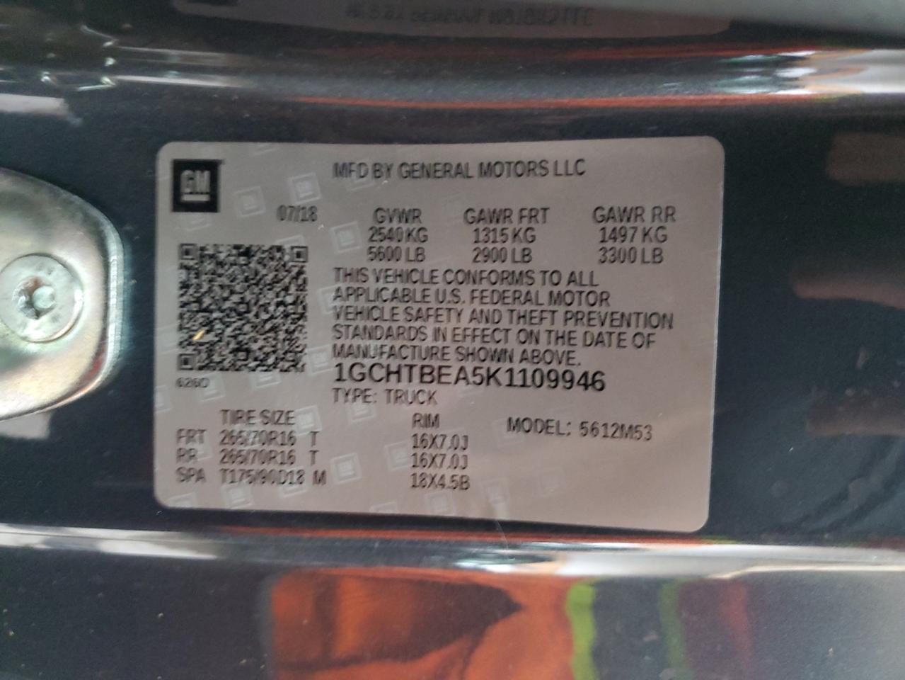 2019 Chevrolet Colorado VIN: 1GCHTBEA5K1109946 Lot: 70477245