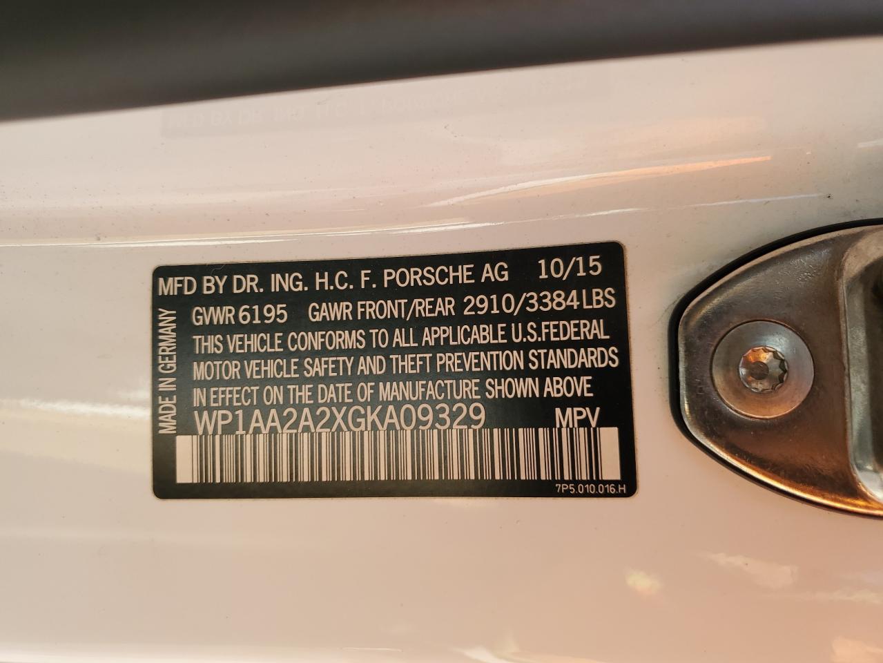 2016 Porsche Cayenne VIN: WP1AA2A2XGKA09329 Lot: 81347585