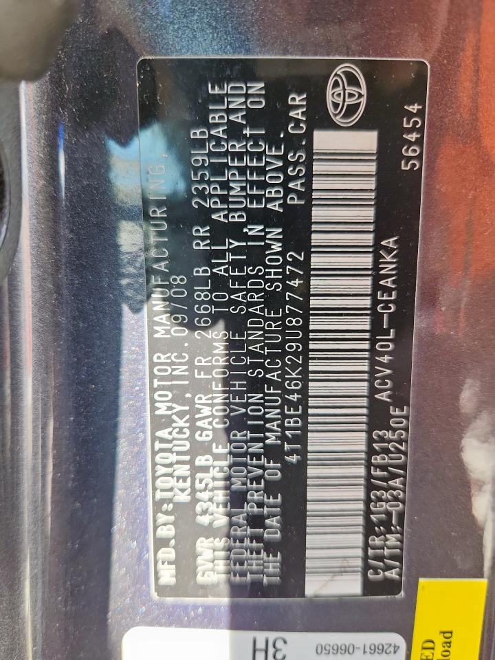 2009 Toyota Camry Base VIN: 4T1BE46K29U877472 Lot: 81603495