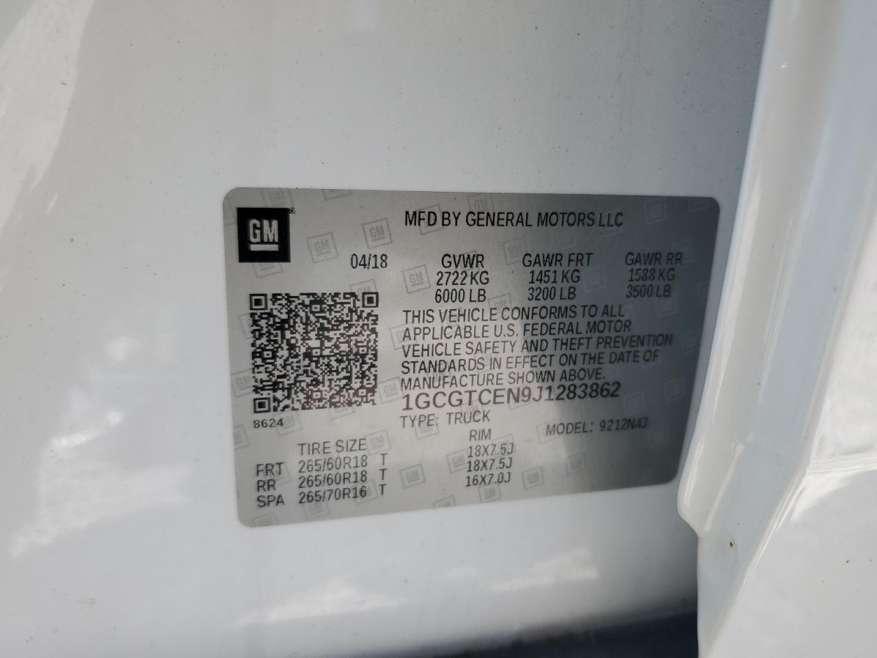 2018 Chevrolet Colorado Lt VIN: 1GCGTCEN9J1283862 Lot: 80857995