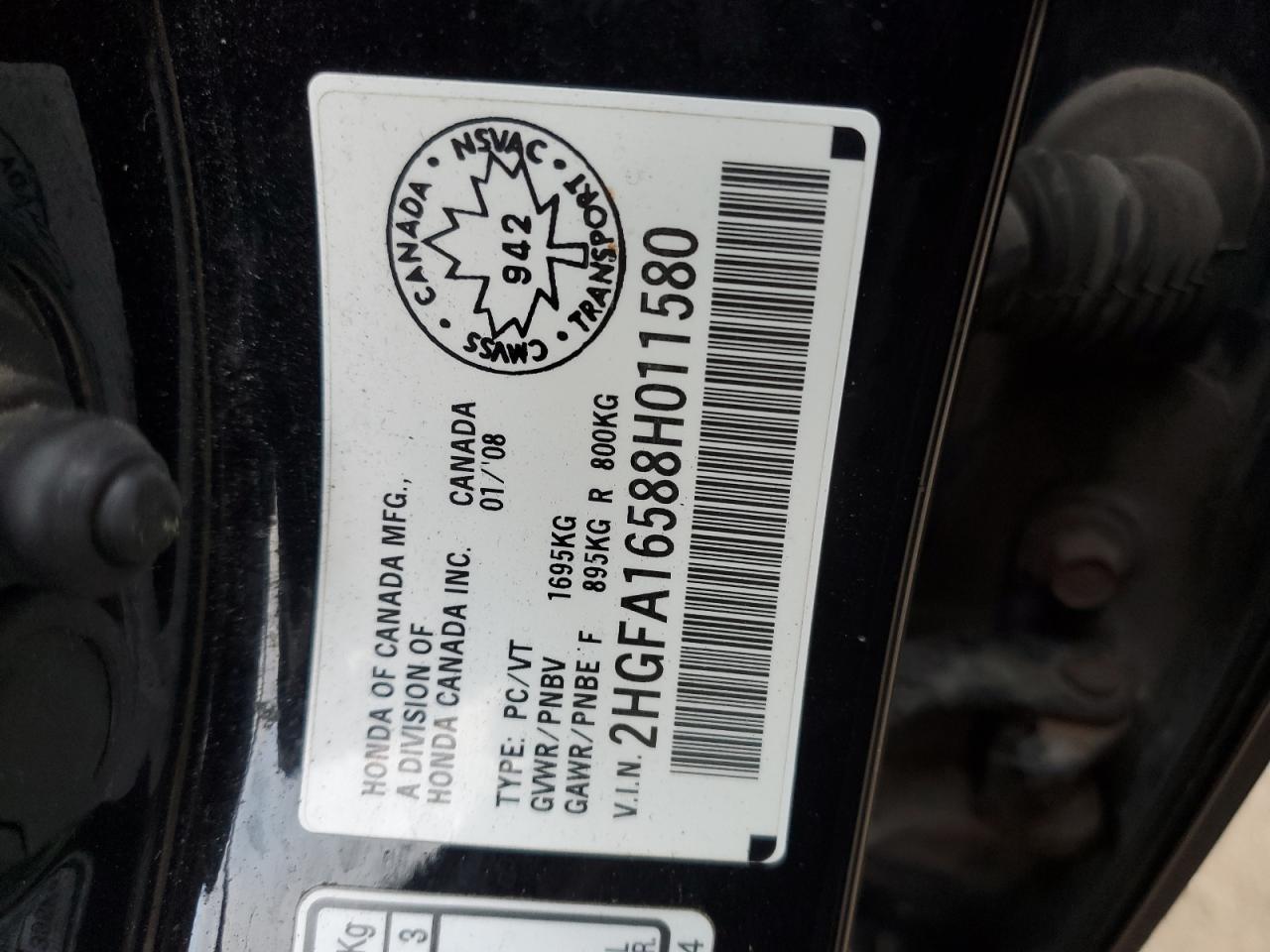 2008 Honda Civic Lx VIN: 2HGFA16588H011580 Lot: 70923235