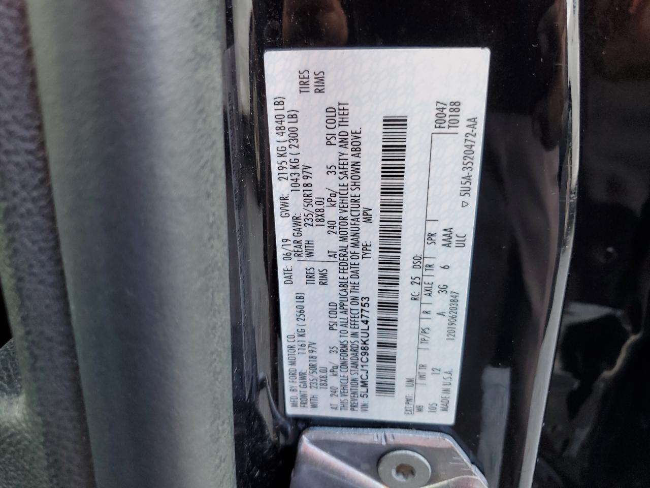 2019 Lincoln Mkc VIN: 5LMCJ1C98KUL47753 Lot: 81857435