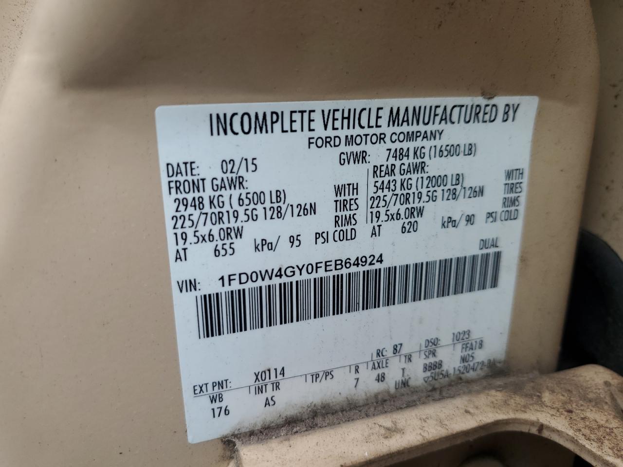 2015 Ford F450 Super Duty VIN: 1FD0W4GY0FEB64924 Lot: 71856225