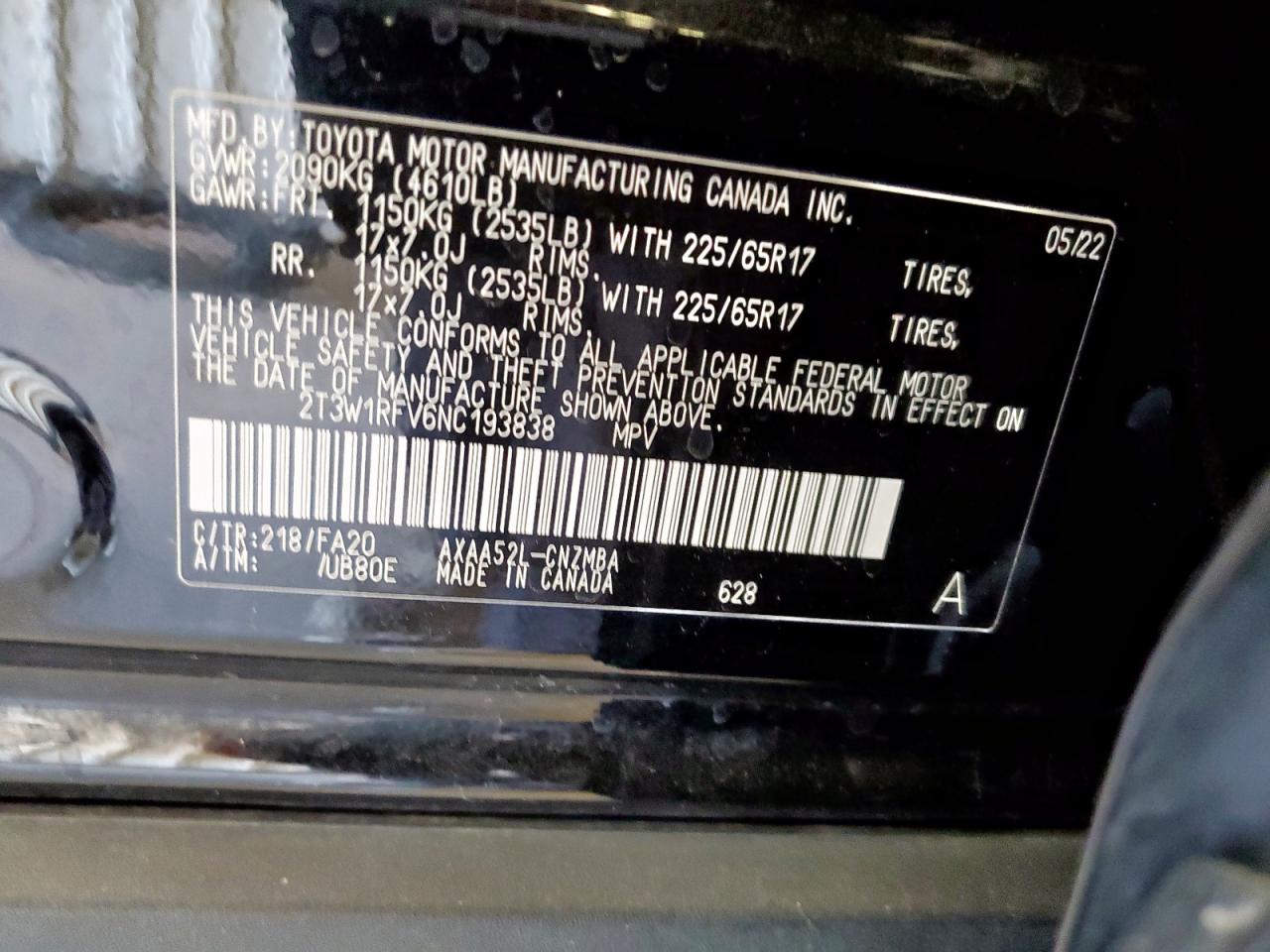 2022 Toyota Rav4 Xle VIN: 2T3W1RFV6NC193838 Lot: 70961575