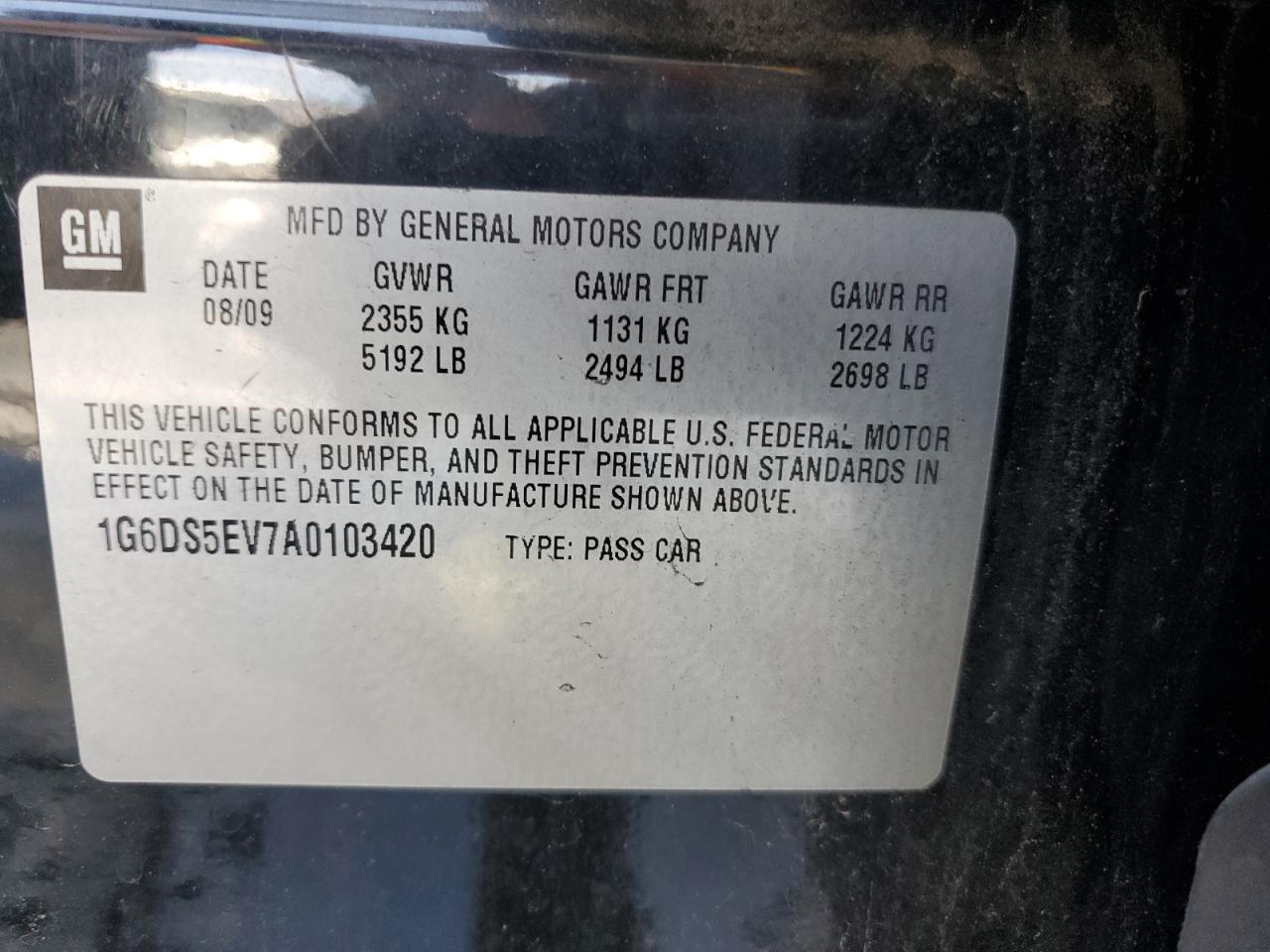 2010 Cadillac Cts Premium Collection VIN: 1G6DS5EV7A0103420 Lot: 80084175