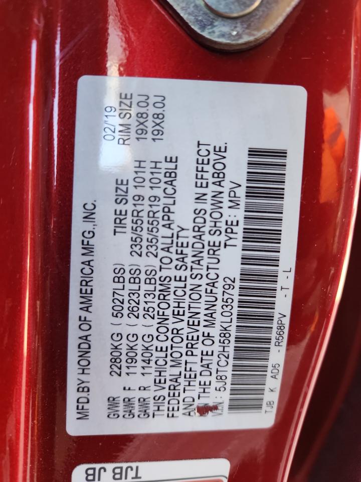 2019 Acura Rdx Technology VIN: 5J8TC2H58KL035792 Lot: 80999045