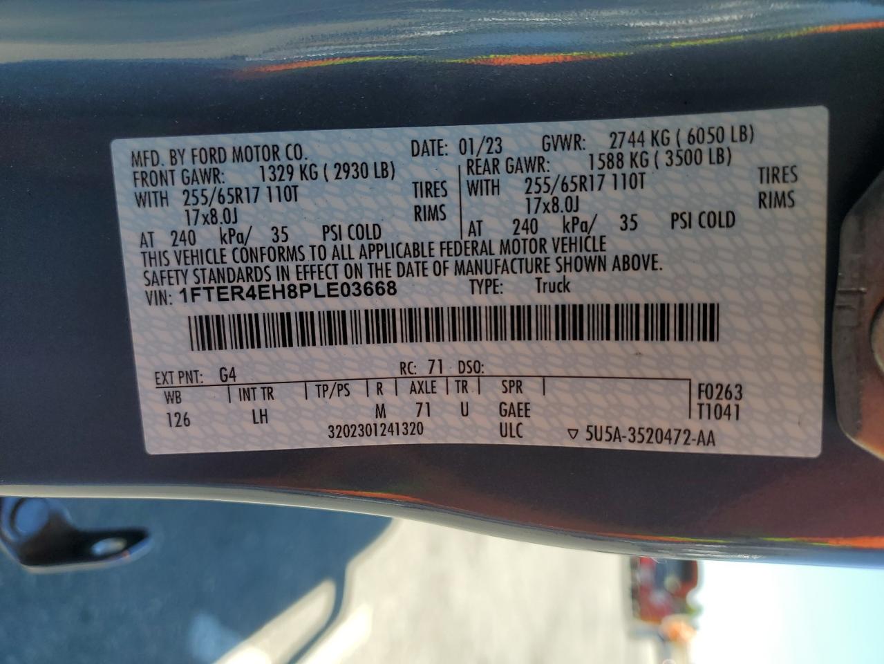 2023 Ford Ranger Xl VIN: 1FTER4EH8PLE03668 Lot: 80121195