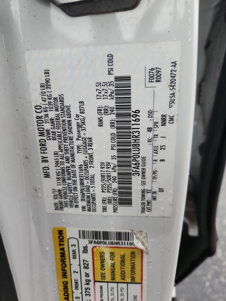 2017 Ford Fusion Se Hybrid VIN: 3FA6P0LU8HR311696 Lot: 80474105