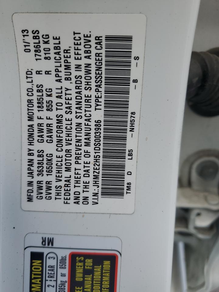 2013 Honda Insight Lx VIN: JHMZE2H51DS003986 Lot: 81452875