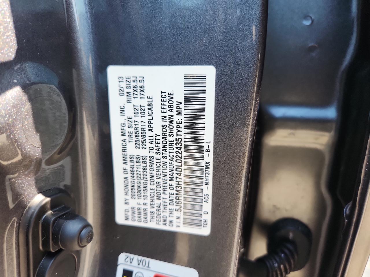 2013 Honda Cr-V Exl VIN: 5J6RM3H74DL022435 Lot: 81081235