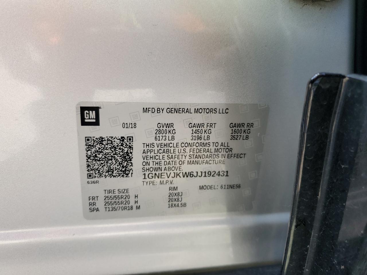 2018 Chevrolet Traverse Premier VIN: 1GNEVJKW6JJ192431 Lot: 71848565