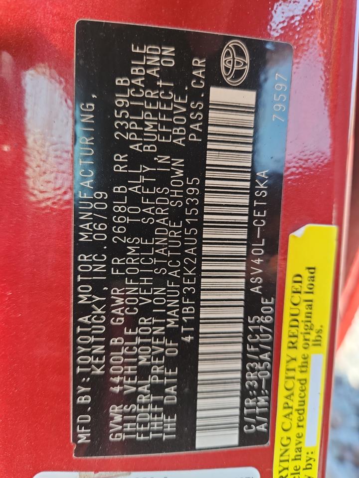 2010 Toyota Camry Base VIN: 4T1BF3EK2AU515395 Lot: 81448585