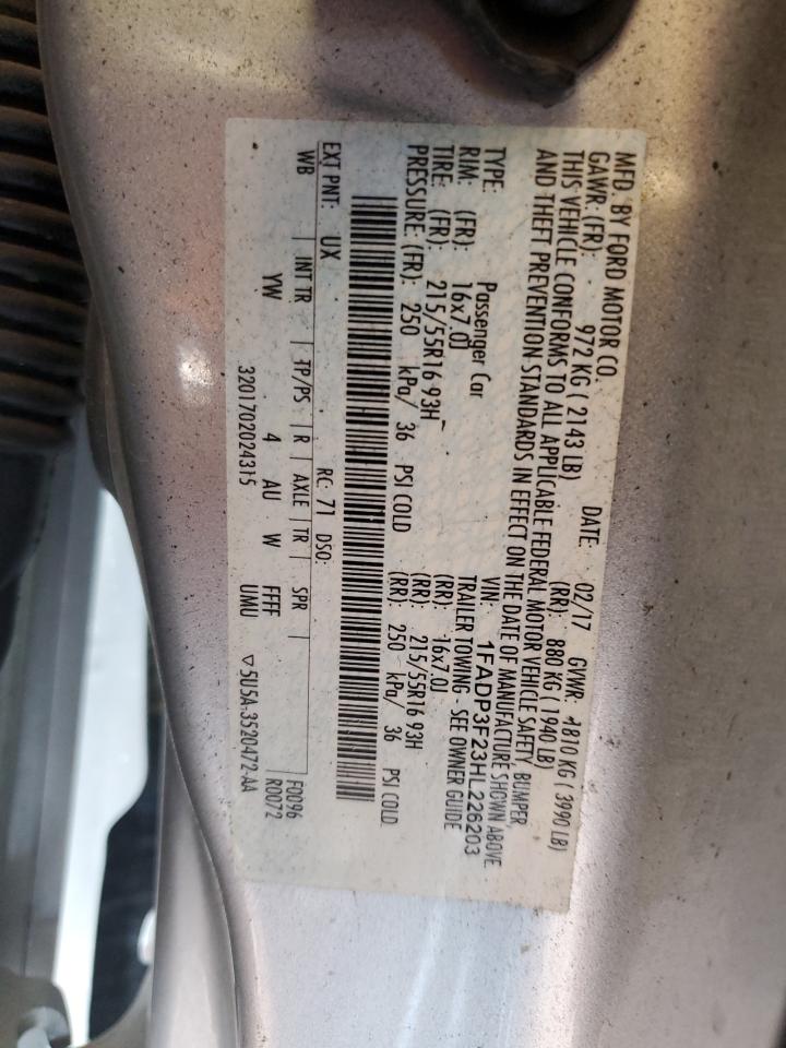 2017 Ford Focus Se VIN: 1FADP3F23HL226203 Lot: 71674285