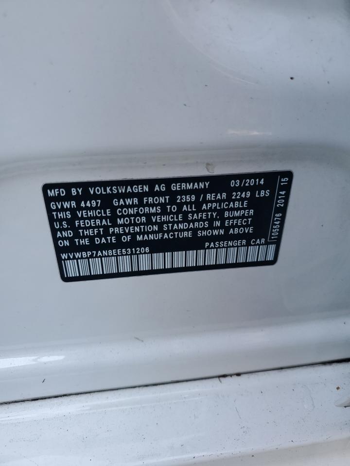 2014 Volkswagen Cc Sport VIN: WVWBP7AN8EE531206 Lot: 81069795