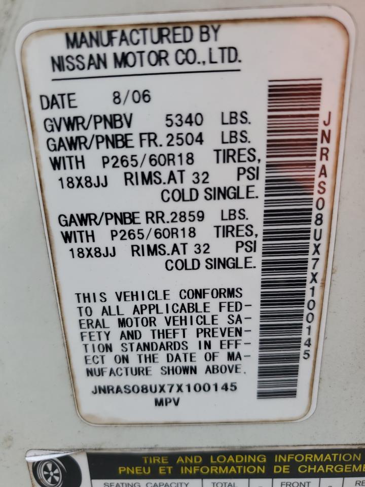 2007 Infiniti Fx35 VIN: JNRAS08UX7X100145 Lot: 82037975