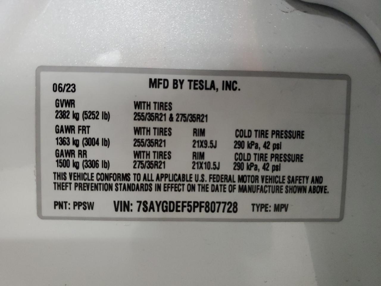 2023 Tesla Model Y VIN: 7SAYGDEF5PF807728 Lot: 81274505