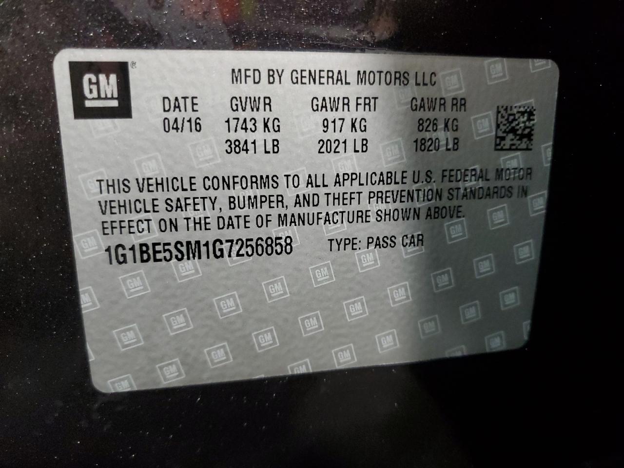 2016 Chevrolet Cruze Lt VIN: 1G1BE5SM1G7256858 Lot: 82095885