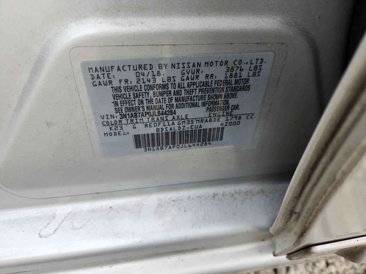 2018 Nissan Sentra S VIN: 3N1AB7AP0JL644284 Lot: 81912845