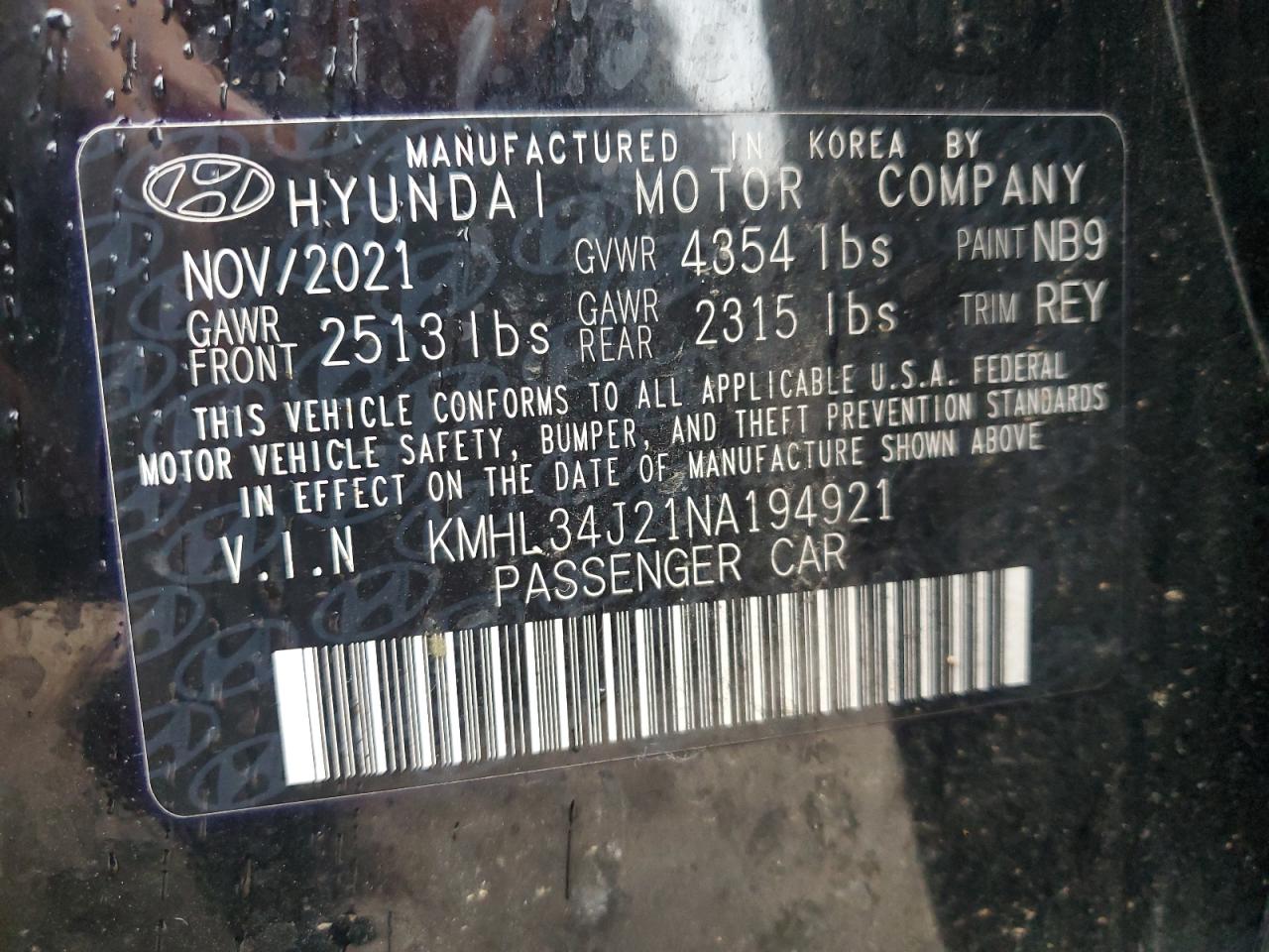 2022 Hyundai Sonata Limited VIN: KMHL34J21NA194921 Lot: 81644765