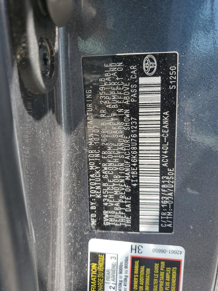 2008 Toyota Camry Ce/L VIN: 4T1BE46K68U761237 Lot: 80293975