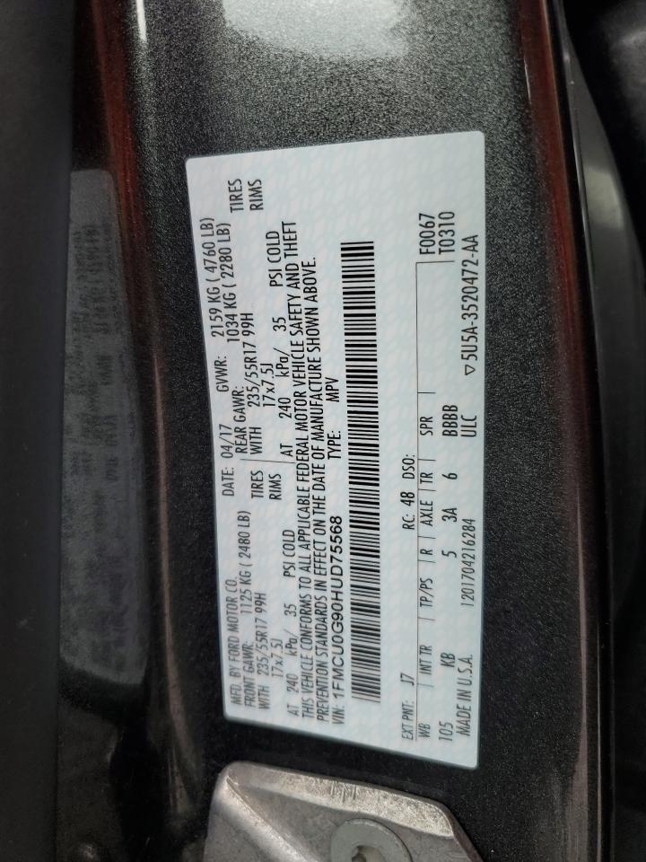 2017 Ford Escape Se VIN: 1FMCU0G90HUD75568 Lot: 80661805