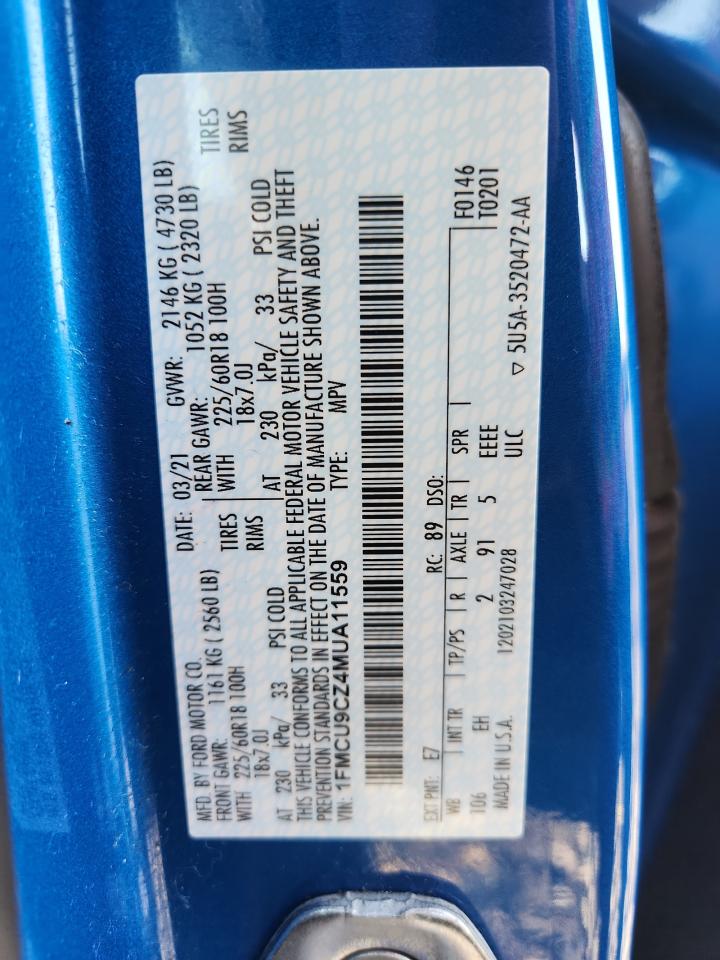 2021 Ford Escape Sel VIN: 1FMCU9CZ4MUA11559 Lot: 81082075