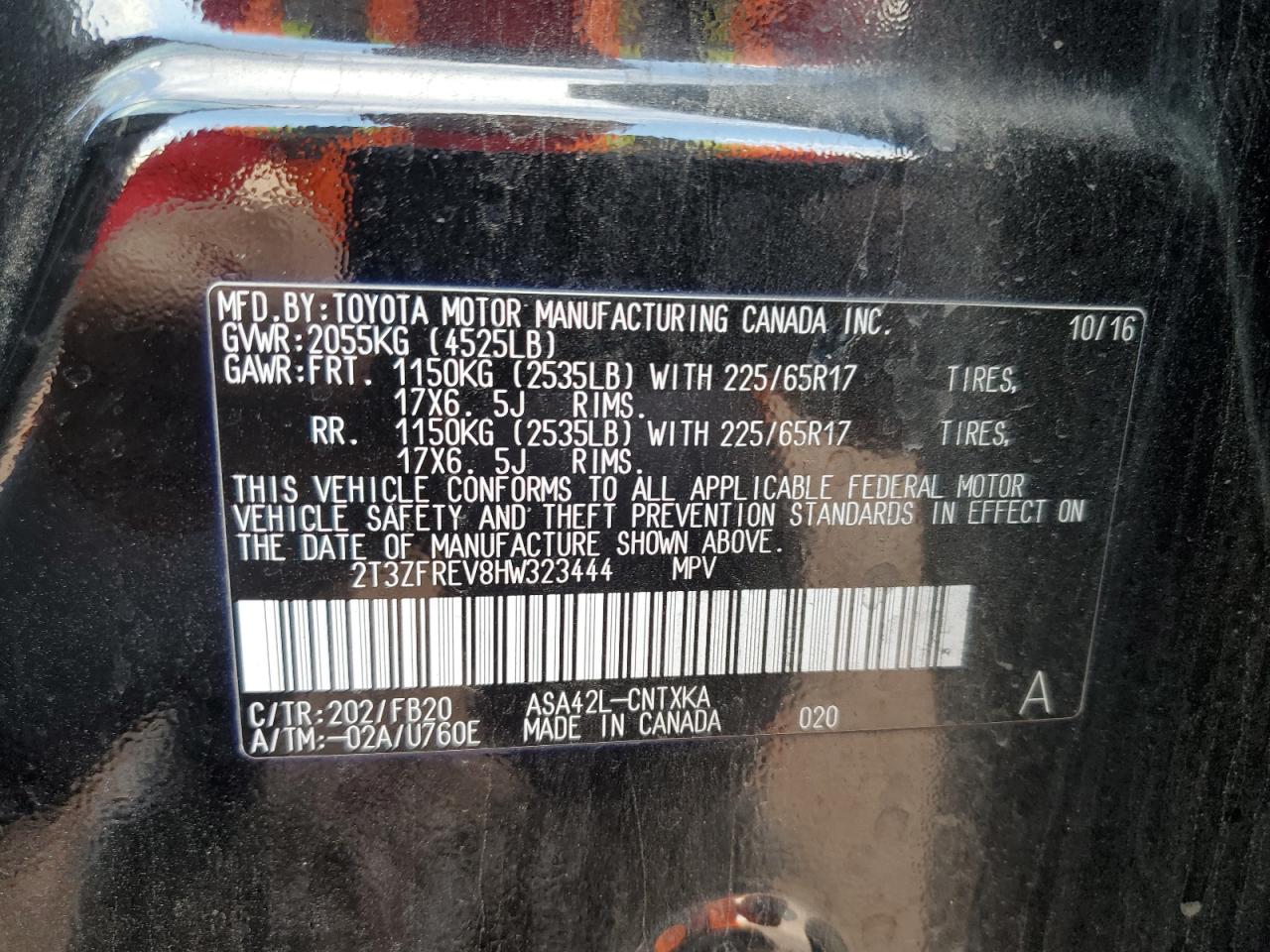 2017 Toyota Rav4 Le VIN: 2T3ZFREV8HW323444 Lot: 82158095