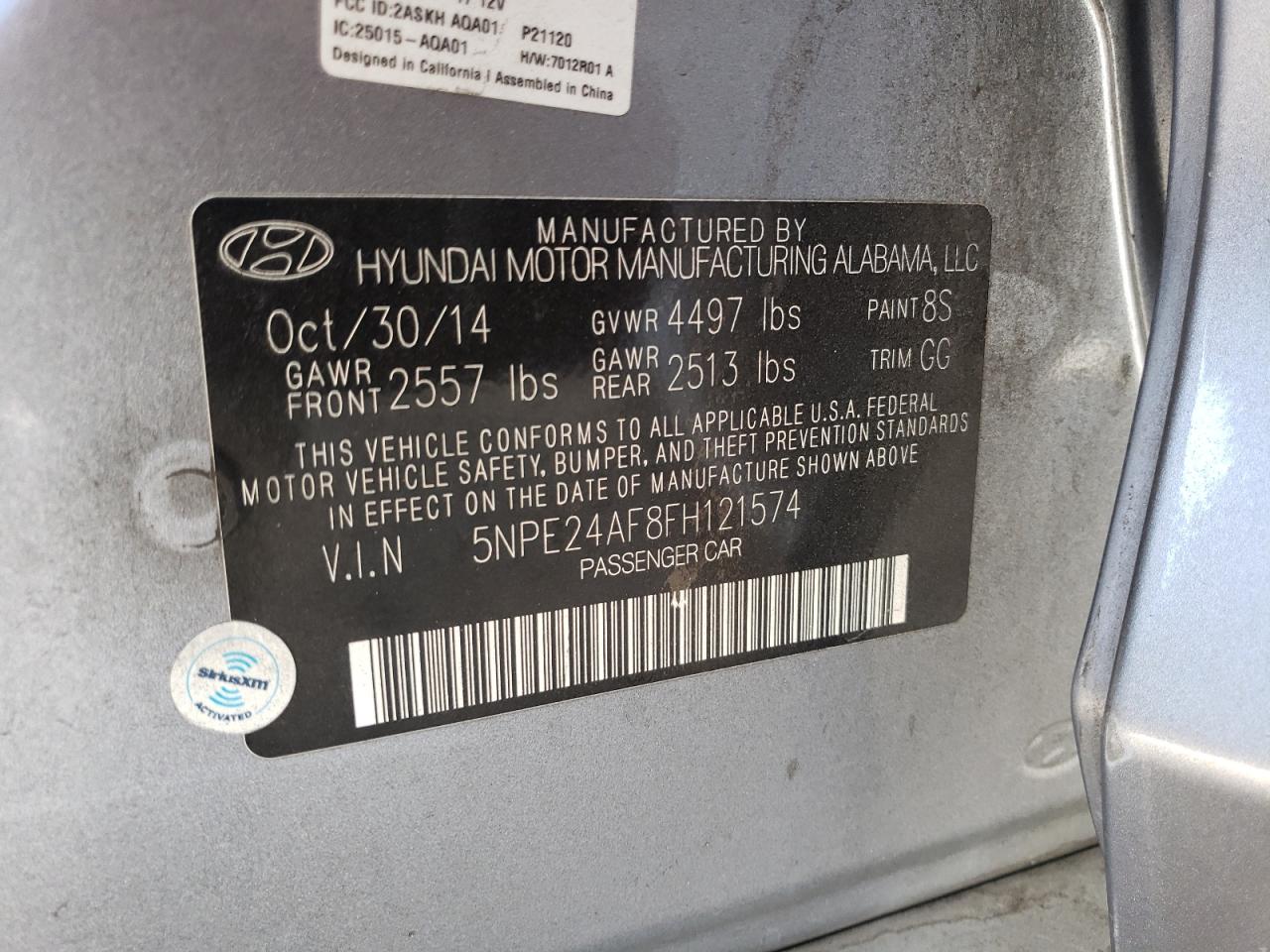 2015 Hyundai Sonata Se VIN: 5NPE24AF8FH121574 Lot: 71435015