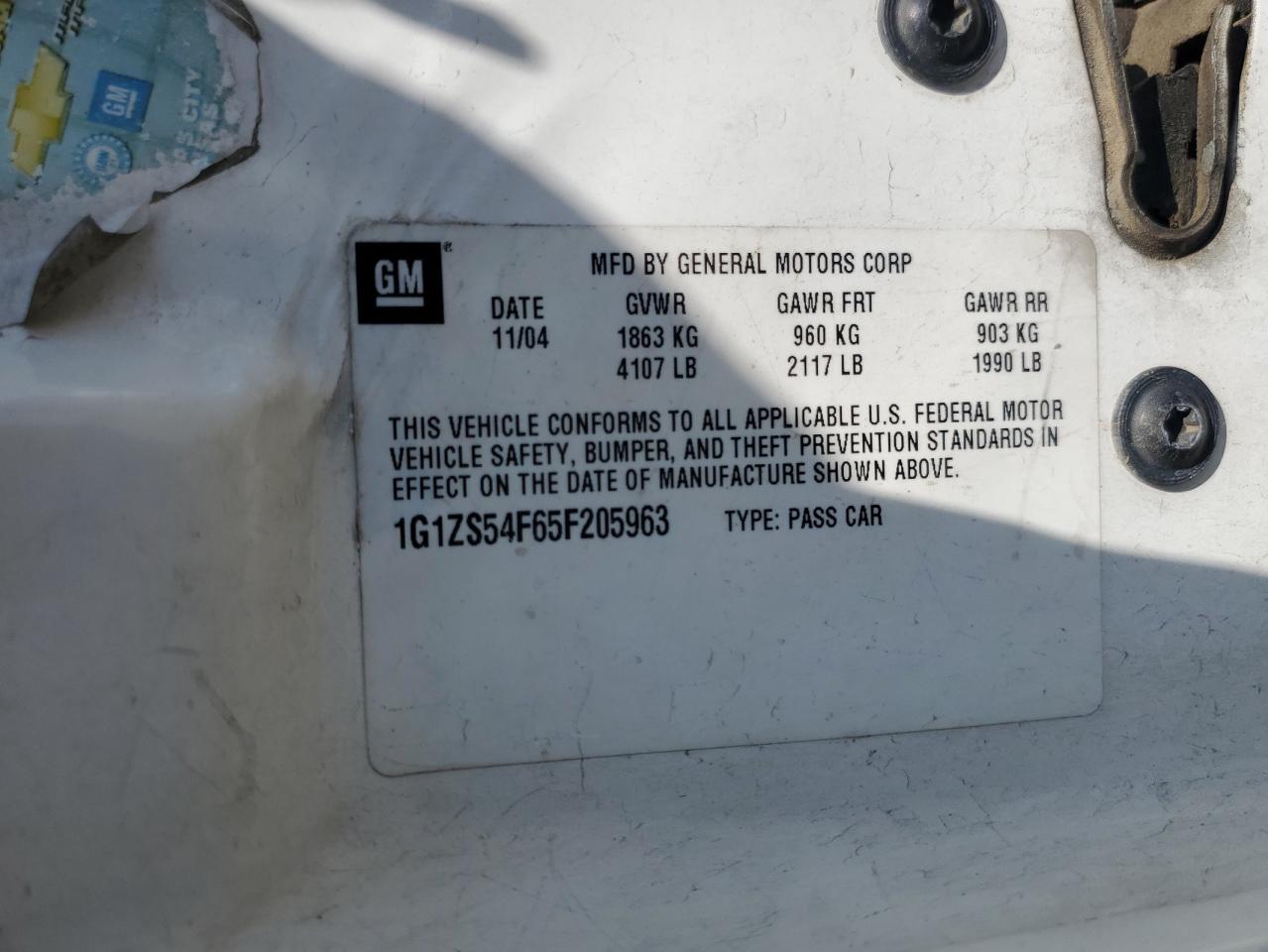 2005 Chevrolet Malibu VIN: 1G1ZS54F65F205963 Lot: 80916415