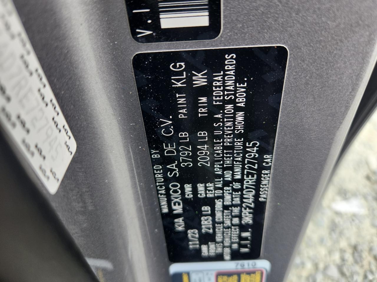 2024 Kia Forte Lx VIN: 3KPF24AD7RE727945 Lot: 80657655