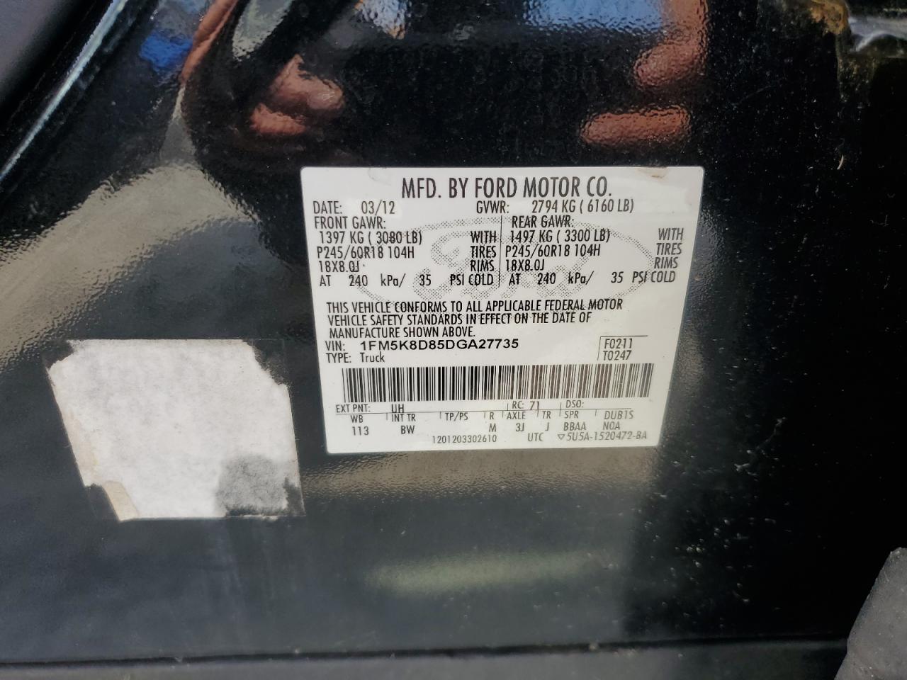 2013 Ford Explorer Xlt VIN: 1FM5K8D85DGA27735 Lot: 81596495