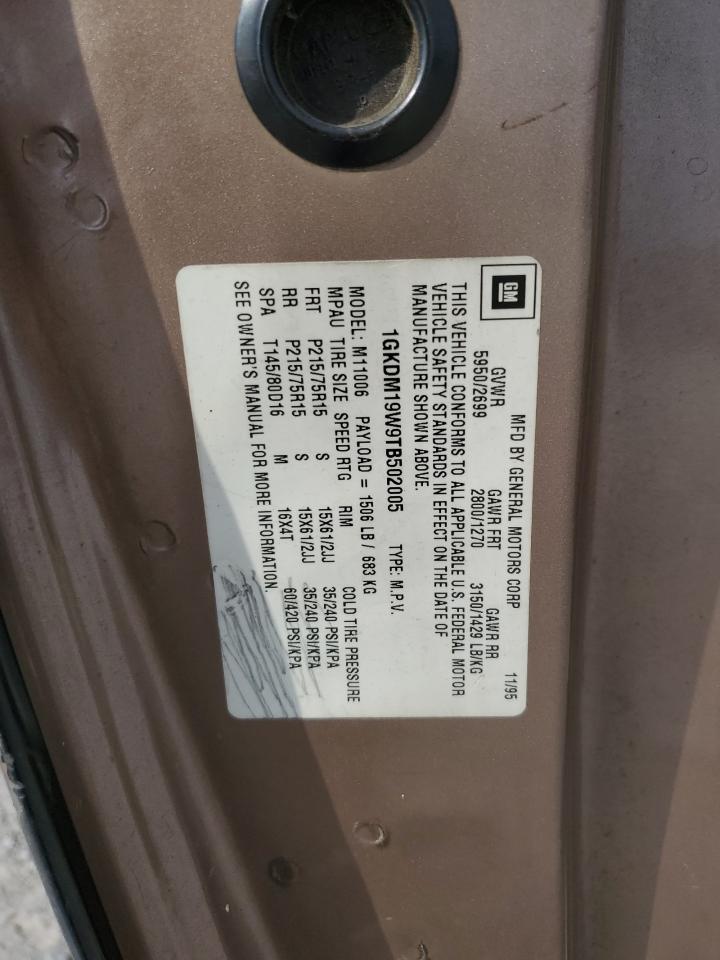 1996 GMC Safari Xt VIN: 1GKDM19W9TB502005 Lot: 80539305