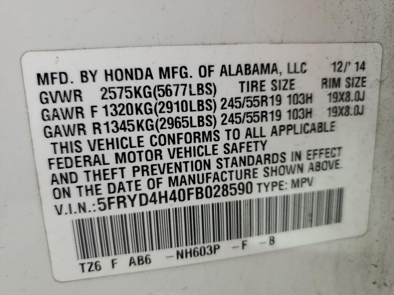 2015 Acura Mdx Technology VIN: 5FRYD4H40FB028590 Lot: 81418705