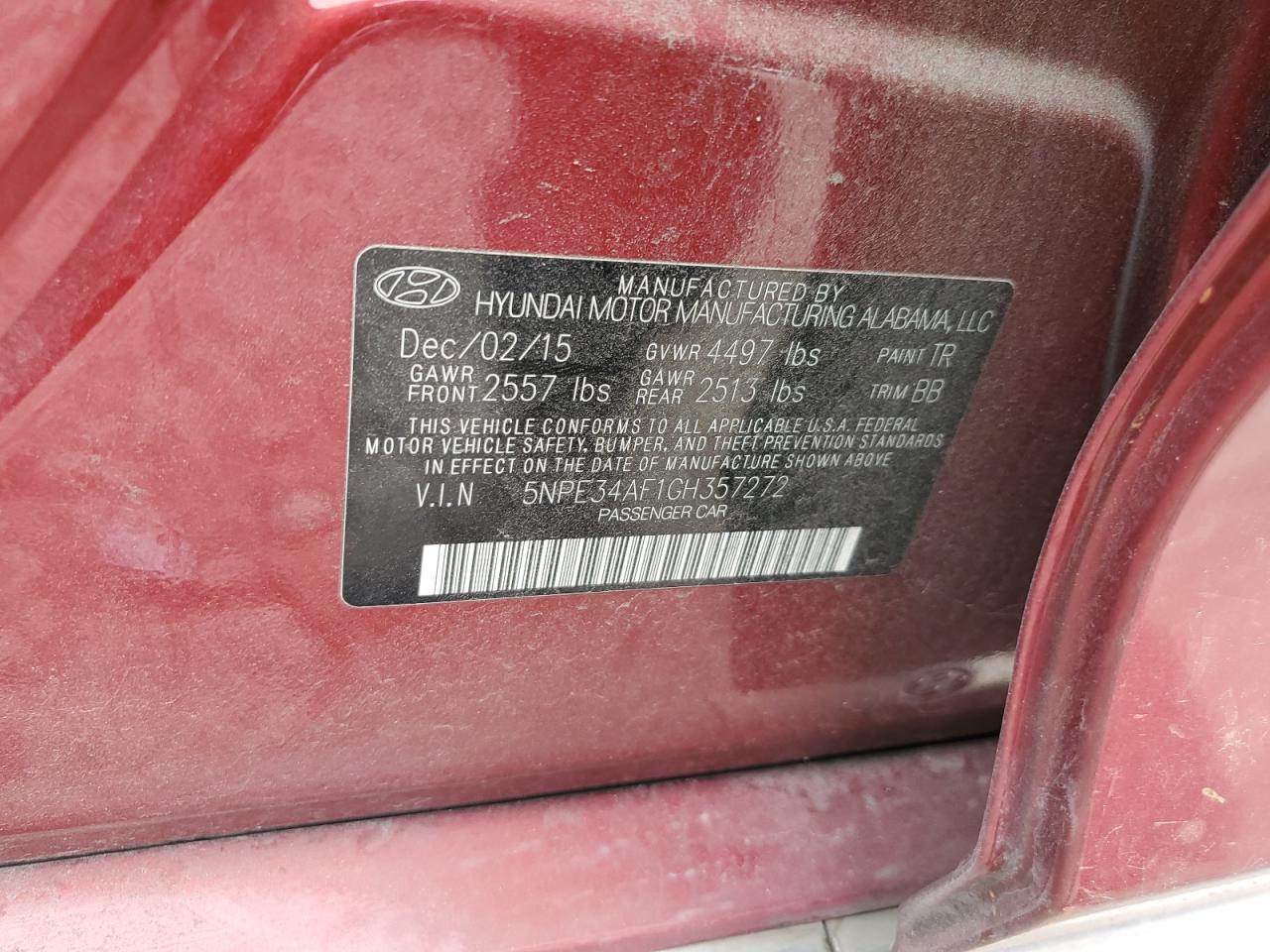 2016 Hyundai Sonata Sport VIN: 5NPE34AF1GH357272 Lot: 81797905