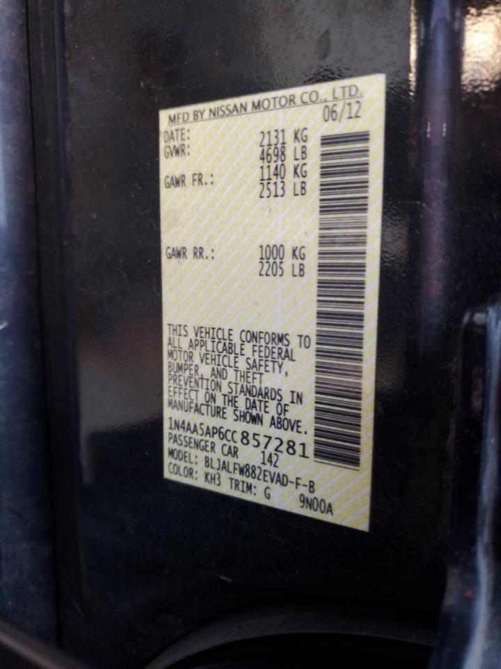 2012 Nissan Maxima S VIN: 1N4AA5AP6CC857281 Lot: 84011425