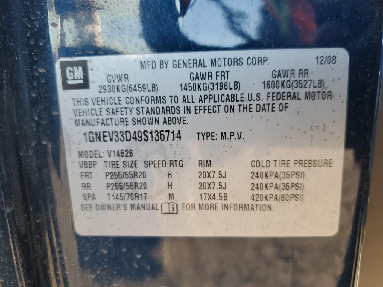 2009 Chevrolet Traverse Ltz VIN: 1GNEV33D49S136714 Lot: 84753885