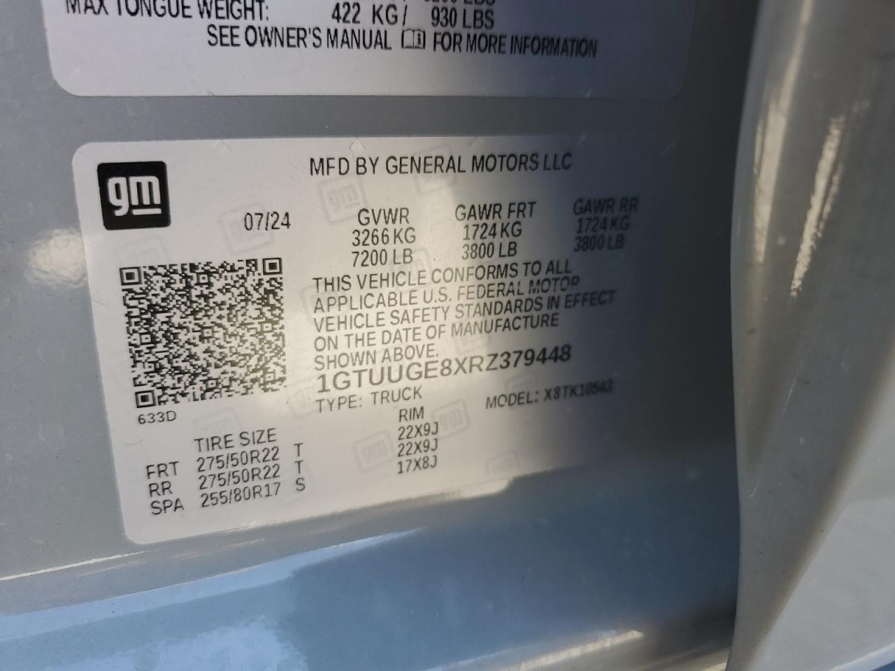2024 GMC Sierra K1500 Denali VIN: 1GTUUGE8XRZ379448 Lot: 71446505