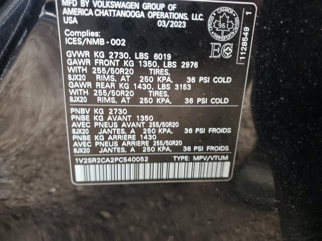 2023 Volkswagen Atlas Sel R-Line VIN: 1V2SR2CA2PC540052 Lot: 82162905
