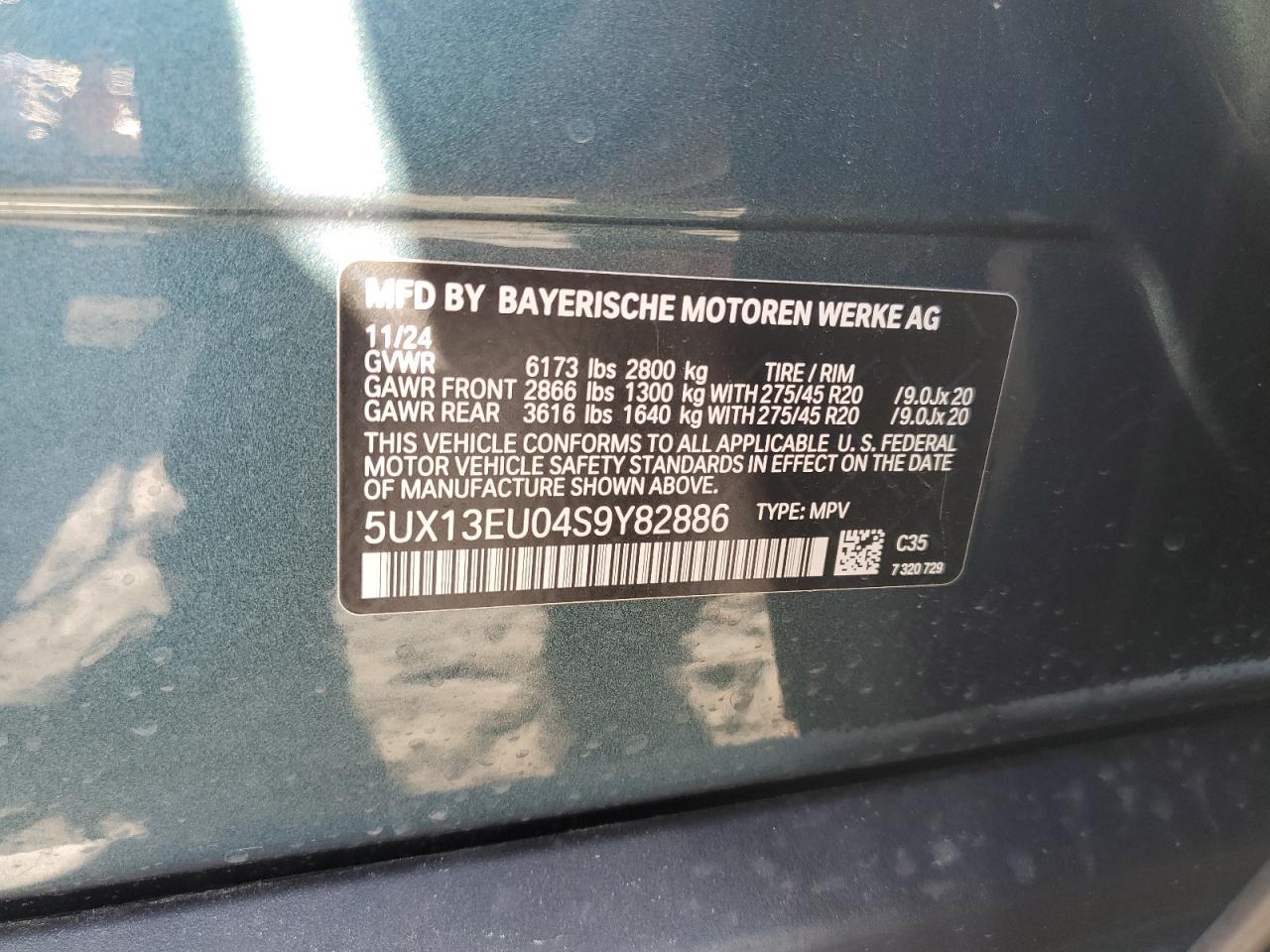 2025 BMW X5 Sdrive 40I VIN: 5UX13EU04S9Y82886 Lot: 69494505